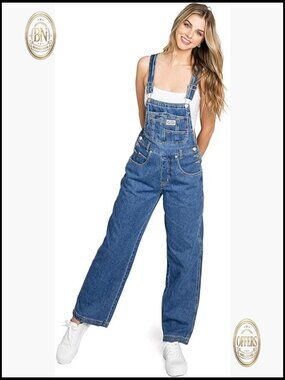 Denim Twill Canvas Overalls with Multi-Pocket Bib and High Waist
